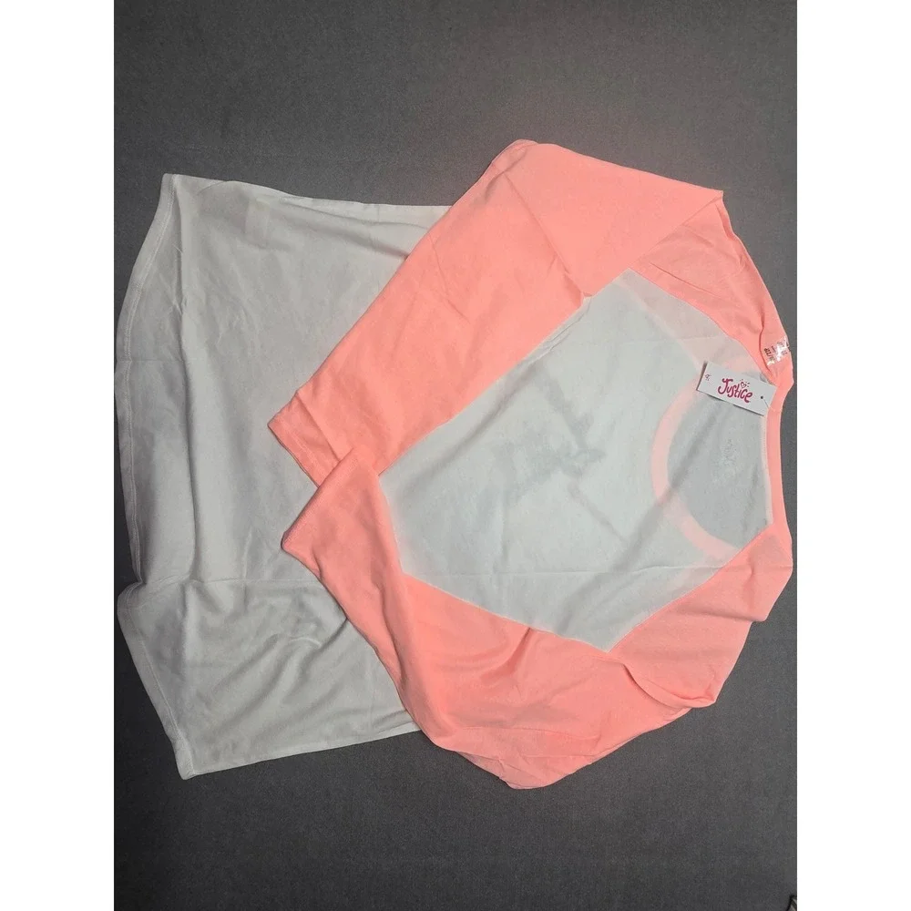 Justice Girls Unicorn Raglan Long Sleeve T-Shirt White Peach Plus Size 20/22PL